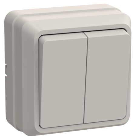 Выключатель 2-клавишный для открытой установки ВС20-2-0-ОКм 10А ОКТАВА кремовый IEK