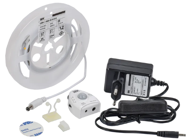 Комплект светодиодной подсветки "Сделай сам" (лента LED 1,2м LSR-2835WW60-4,8-IP20-12В + драйвер + датчик движения) IEK