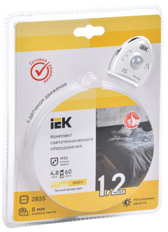 Комплект светодиодной подсветки "Сделай сам" (лента LED 1,2м LSR-2835WW60-4,8-IP20-12В + драйвер + датчик движения) IEK