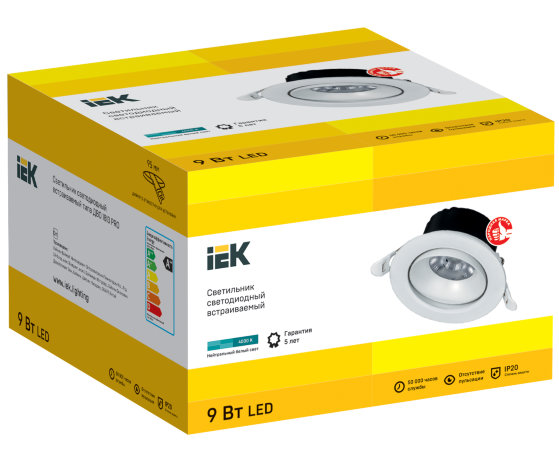 LIGHTING PRO Светильник светодиодный поворотный ДВО 1813 9Вт 4000К IP20 круг белый IEK