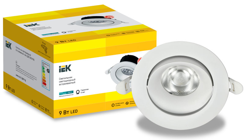 LIGHTING PRO Светильник светодиодный поворотный ДВО 1813 9Вт 4000К IP20 круг белый IEK