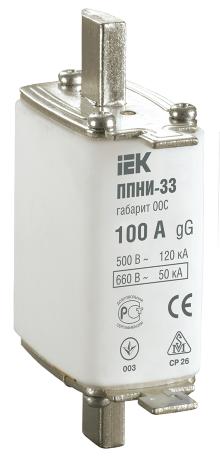 Плавкая вставка предохранителя ППНИ-33 габарит 00С 100А IEK