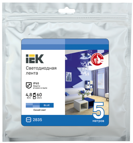 Лента светодиодная 5м LSR-2835B60-4,8-IP65-12В IEK