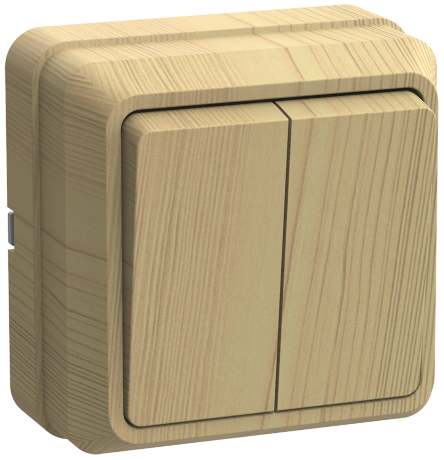 Выключатель 2-клавишный для открытой установки ВС20-2-0-ОС 10А ОКТАВА сосна IEK