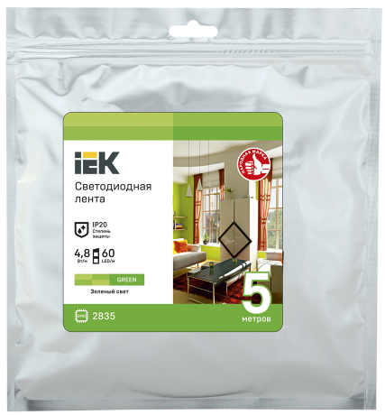 Лента светодиодная 5м LSR-2835G60-4,8-IP20-12В IEK