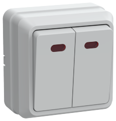 Выключатель 2-клавишный для открытой установки с индикацией ВС20-2-1-ОБ 10А ОКТАВА белый IEK