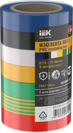 Изолента 0,15х15мм 5м (7шт/компл) IEK