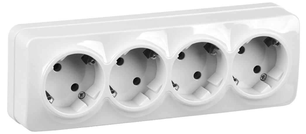 Розетка четырехместная для открытой установки IEK РС24-3-ХБ с заземлением 16А GLORY белый