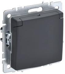 BRITE Розетка 1-местная с заземлением с защитными шторками и крышкой 16А IP20 РСбш10-3-БрГ графит IEK