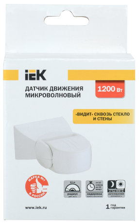 Датчик движения ДД-МВ501 1200Вт 180град 15м IP65 белый IEK