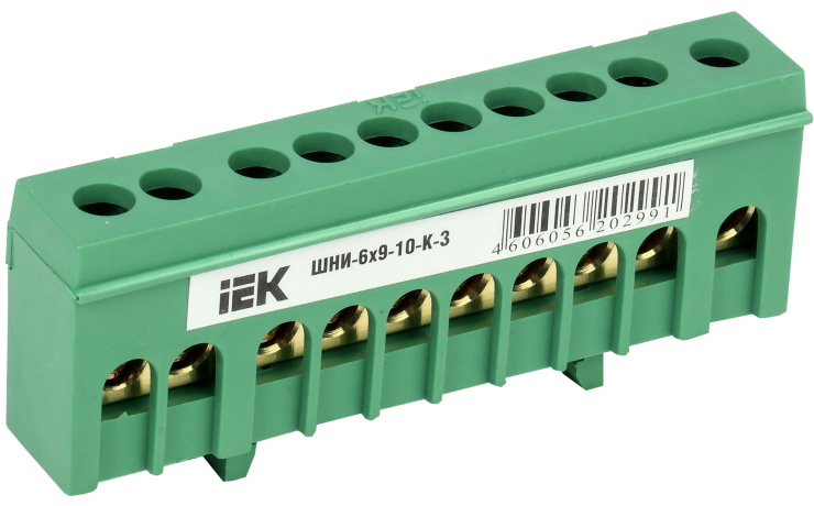 Шина PE "земля" в корпусном изоляторе на DIN-рейку ШНИ-6х9-10-К-З IEK