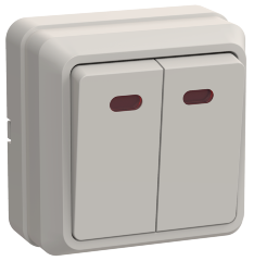 Выключатель 2-клавишный для открытой установки с индикацией ВС20-2-1-ОКм 10А ОКТАВА кремовый IEK