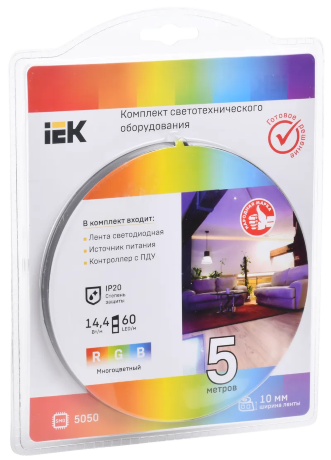 Комплект светодиодной подсветки "Сделай сам" (лента LED 5м LSR-5050RGB60-14,4-IP20-12В + драйвер + контроллер) IEK