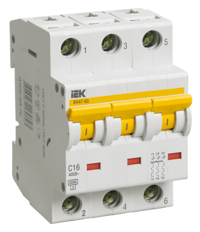 Выключатель автоматический ВА47-60 3Р 16А 6кА D IEK