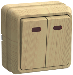 Выключатель 2-клавишный для открытой установки с индикацией ВС20-2-1-ОС 10А ОКТАВА сосна IEK