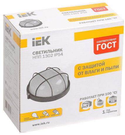 Светильник НПП1302 круг с решеткой 60Вт IP54 белый IEK