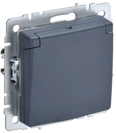 BRITE Розетка 1-местная с заземлением с защитными шторками и крышкой 16А IP20 РСбш10-3-БрМ маренго IEK