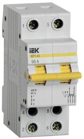 Выключатель-разъединитель трехпозиционный ВРТ-63 2P 50А IEK