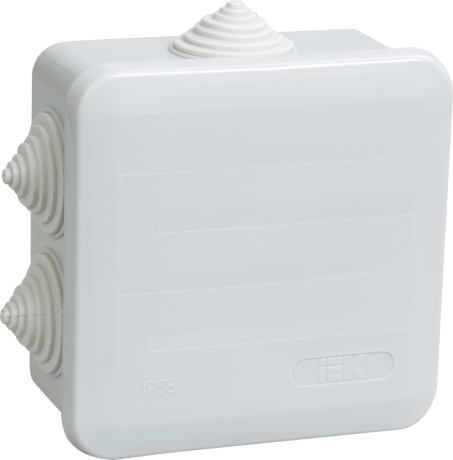 Коробка распаячная КМ41255 для открытой проводки 100х100х50мм IP44 (RAL 7035, 6 гермовводов, защелкивающаяся крышка) IEK