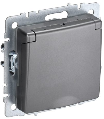 BRITE Розетка 1-местная с заземлением с защитными шторками и крышкой 16А IP20 РСбш10-3-БрС сталь IEK