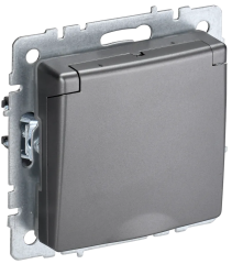 BRITE Розетка 1-местная с заземлением с защитными шторками и крышкой 16А IP20 РСбш10-3-БрС сталь IEK