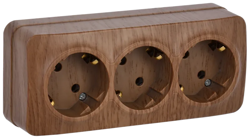 Розетка трехместная для открытой установки РС23-3-ХД с заземлением 16А GLORY дуб IEK