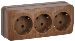 Розетка трехместная для открытой установки РС23-3-ХД с заземлением 16А GLORY дуб IEK