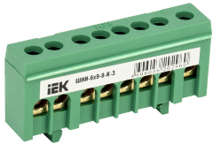 Шина PE "земля" в корпусном изоляторе на DIN-рейку ШНИ-6х9-8-К-З IEK
