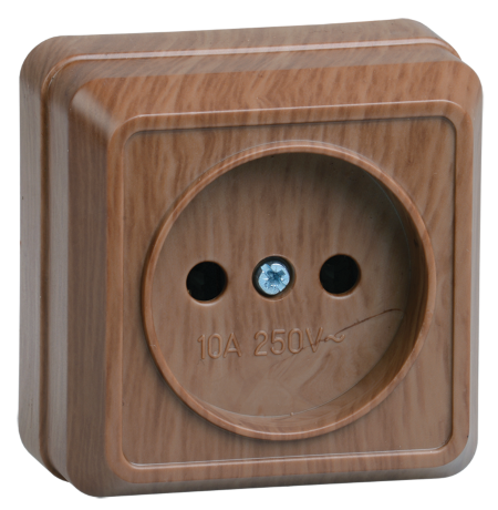 Розетка 1-местная для открытой установки РС20-2-ОД без заземляющего контакта 10А ОКТАВА дуб IEK