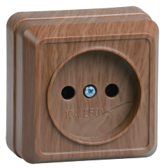 Розетка 1-местная для открытой установки РС20-2-ОД без заземляющего контакта 10А ОКТАВА дуб IEK