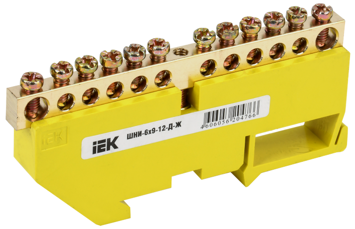 Шина PE "земля" на DIN-изоляторе ШНИ-6х9-12-Д-Ж IEK