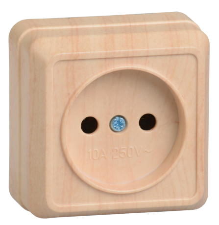 Розетка 1-местная для открытой установки РС20-2-ОС без заземляющего контакта 10А ОКТАВА сосна IEK