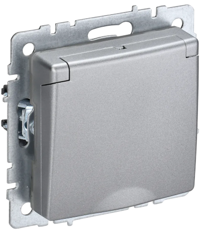 BRITE Розетка 1-местная с заземлением с защитными шторками и крышкой 16А IP44 РСбш10-3-44-БрА алюминий IEK