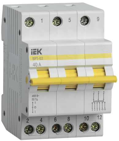 Выключатель-разъединитель трехпозиционный ВРТ-63 3P 40А IEK