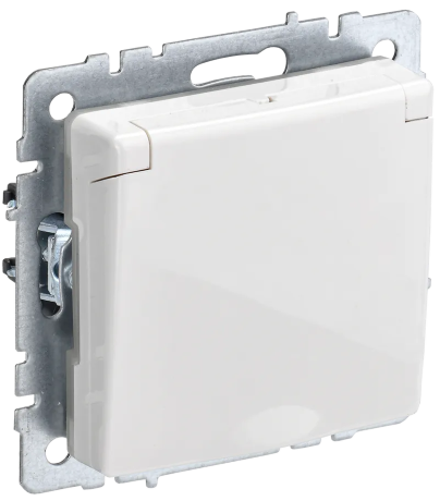 BRITE Розетка 1-местная с заземлением с защитными шторками и крышкой 16А IP44 РСбш10-3-44-БрБ белый IEK