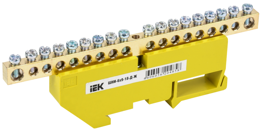 Шина PE "земля" на DIN-изоляторе ШНИ-6х9-18-Д-Ж IEK