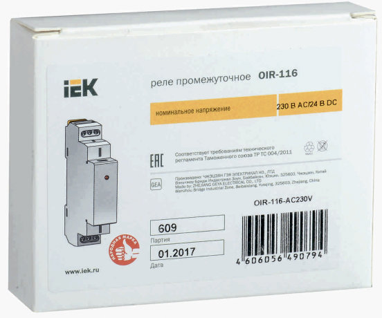 Реле промежуточное модульное OIR 1 контакт 16А 230В AC IEK