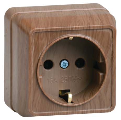 Розетка 1-местная для открытой установки РС20-3-ОД с заземляющим контактом 16А ОКТАВА дуб IEK