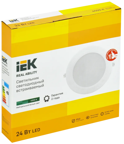 Светильник светодиодный ДВО 1717 белый круг 24Вт 4000К IP40 IEK