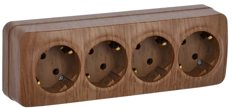 Розетка четырехместная для открытой установки РС24-3-ХД с заземлением 16А GLORY дуб IEK