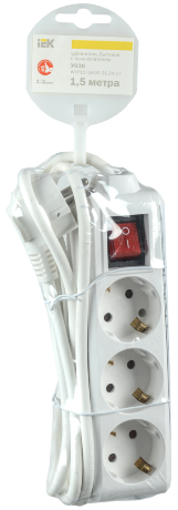 Удлинитель У03К-выкл. 3 места 2P+PE/1,5м 3х1мм2 16А/250В IEK