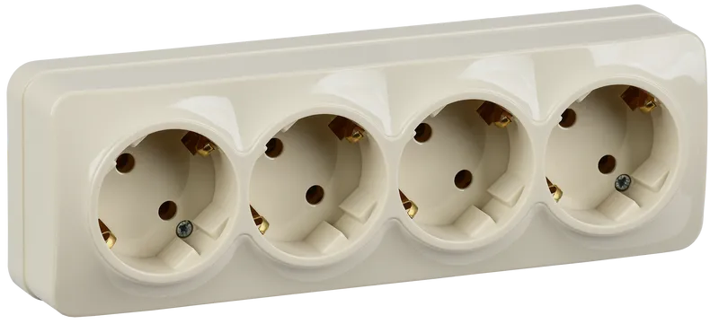 Розетка четырехместная для открытой установки РС24-3-ХК с заземлением 16А GLORY кремовый IEK