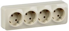Розетка четырехместная для открытой установки РС24-3-ХК с заземлением 16А GLORY кремовый IEK