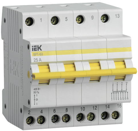 Выключатель-разъединитель трехпозиционный ВРТ-63 4P 25А IEK