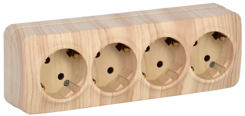 Розетка четырехместная для открытой установки РС24-3-ХС с заземлением 16А GLORY сосна IEK