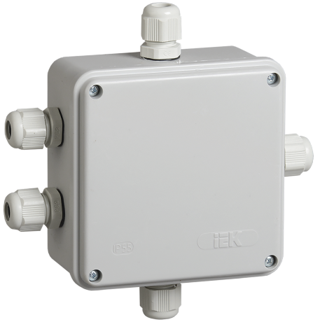 Коробка распаячная КМ41330 для открытой проводки 100х100х50мм IP55 (RAL 7035, гермовводы PG9 5шт) IEK