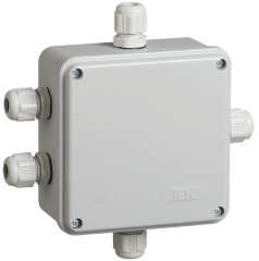 Коробка распаячная КМ41330 для открытой проводки 100х100х50мм IP55 (RAL 7035, гермовводы PG9 5шт) IEK