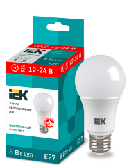 Лампа светодиодная A60 шар 8Вт 12-24В 4000К E27 IEK