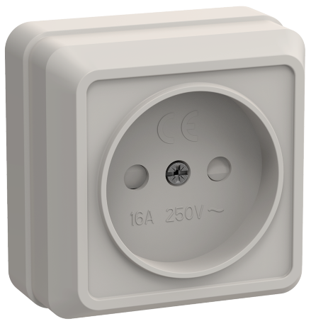 Розетка 1-местная для открытой установки РСш20-2-ОКм без заземляющего контакта с защитной шторкой 10А ОКТАВА кремовый IEK