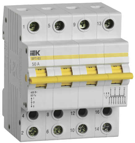 Выключатель-разъединитель трехпозиционный ВРТ-63 4P 50А IEK